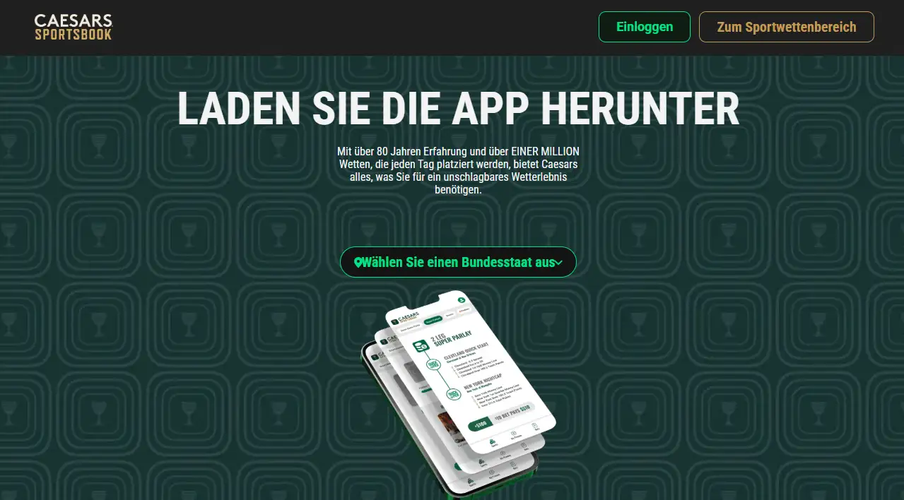 App-Informationen von Caesars Sportsbook auf der amerikanischen Produktseite.